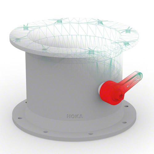 PE&nbsp; Drosselklappe mit Hand- Feststellhebel rot, beidseitig mit Flansch