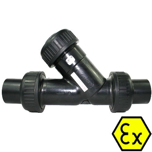 Schmutzf&auml;nger aus PP-elektrisch leitf&auml;hig, PE-EL Stumpfschwei&szlig;anschluss, FKM Dichtung